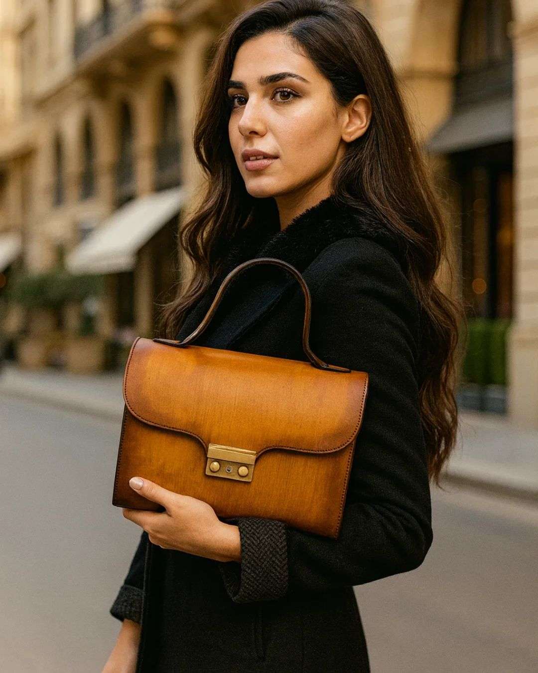 Genuine Leather Handbag with Hand-Finished Patina Wear Luvensi