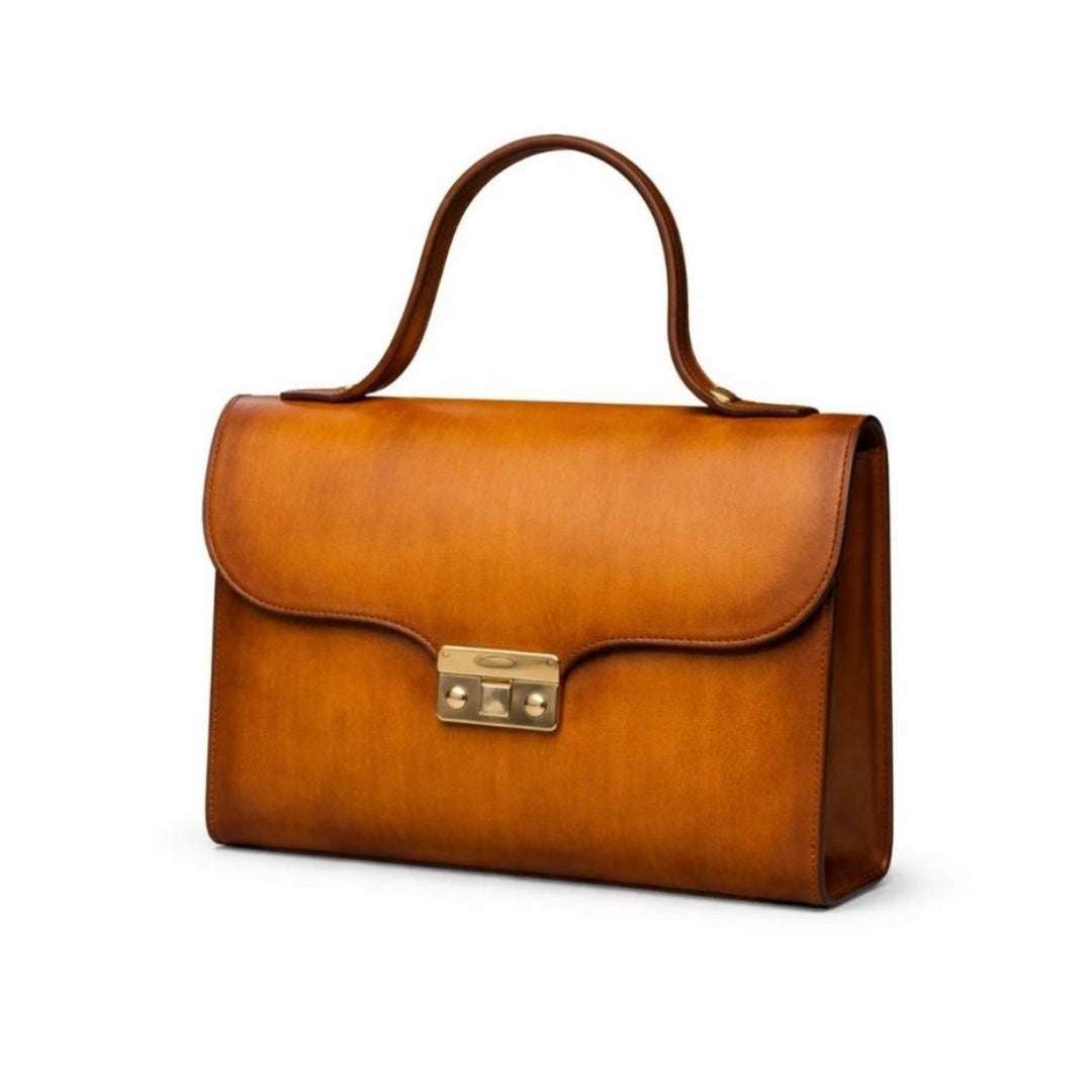 Genuine Leather Handbag with Hand-Finished Patina Wear Luvensi